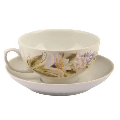 Чайная пара с художественной росписью «Лилии на белом» Чайная пара с художественной росписью «Лилии на белом»