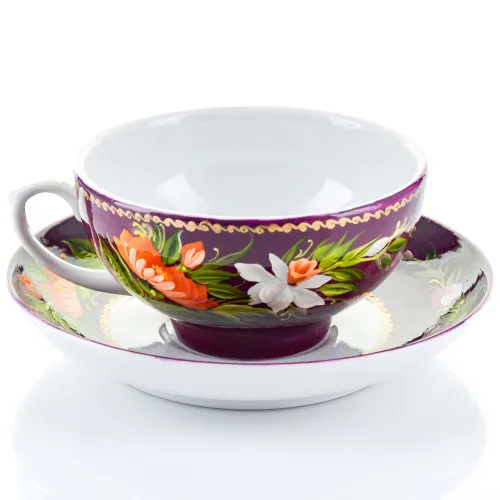 Чайная пара с художественной росписью «Букет на фиолетовом» Чайная пара с художественной росписью «Букет на фиолетовом»